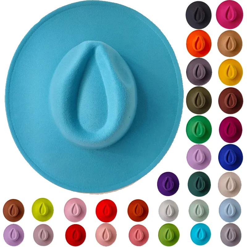 Sombrero Fedora de ala ancha de 9.5cm para mujer, sombrero de invierno para hombre, sombrero de mezclilla y fieltro para mujer, nuevo Fedora, sombreros, шапка женская