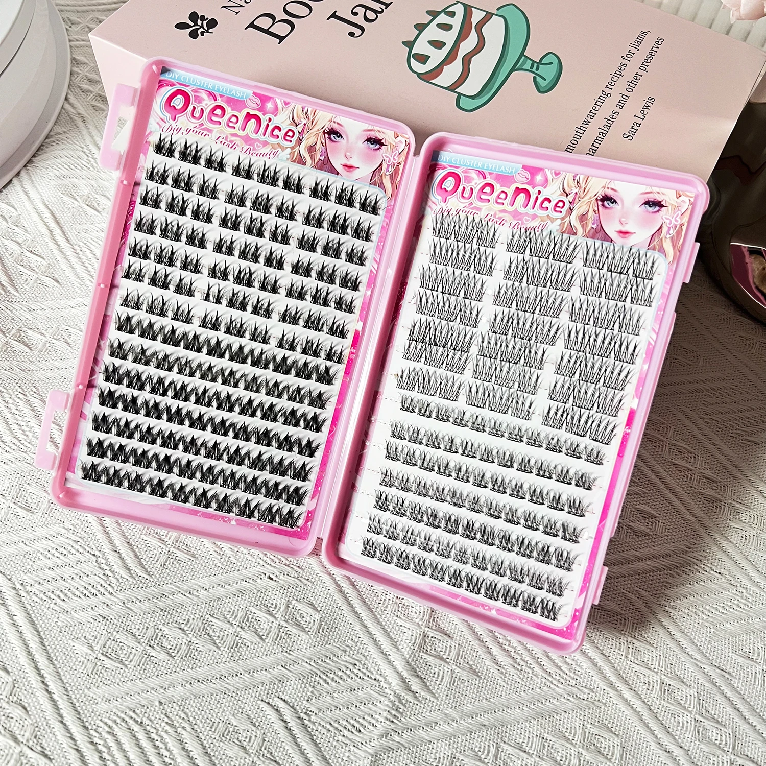 퀸이스 셀프 접착 속눈썹 클러스터 세트 - 접착제 필요 없이 빠른 적용, 4가지 스타일, 재사용 가능, 초보자 친화적