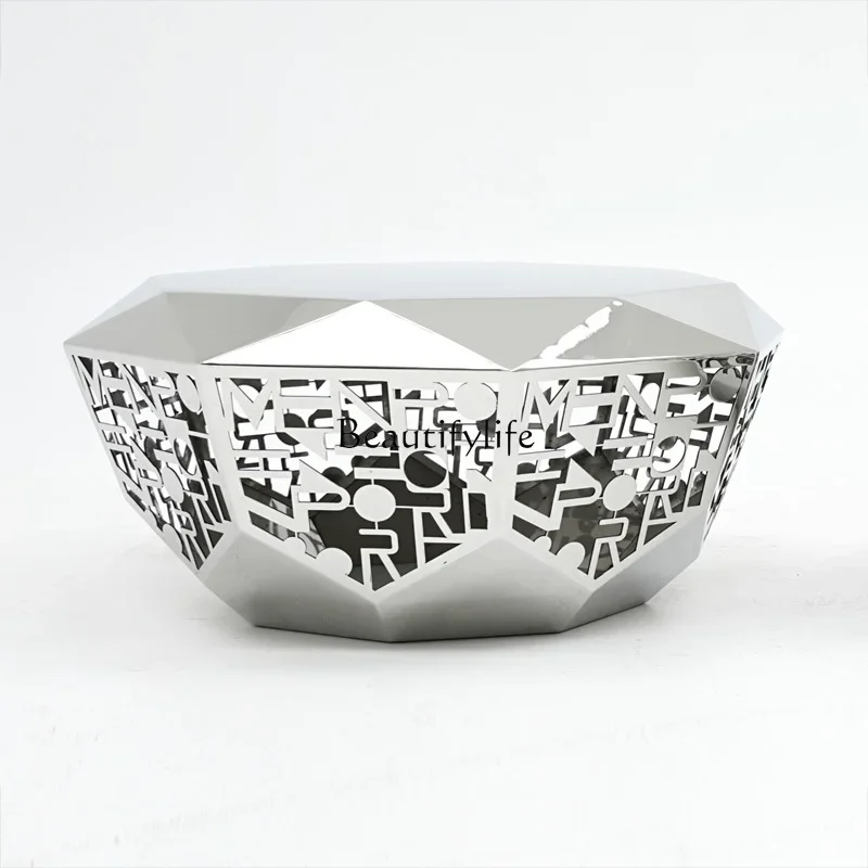 

P12Stainless steel diamond coffee table high-end customized model house villa living room metal coffee table