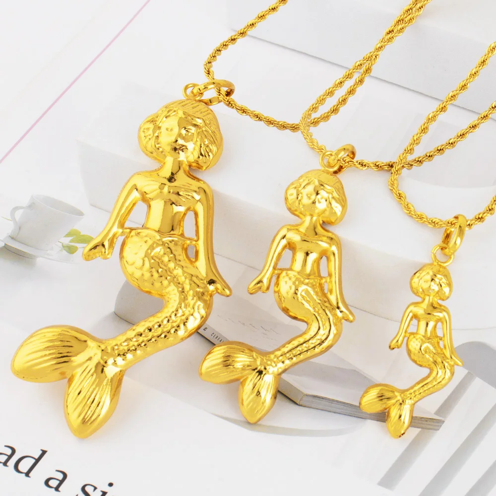 Fashion Mermaid Key Pendant for Women Necklaces Copper  Plated Jewelry Accessories Making Component Wholesale view 3
