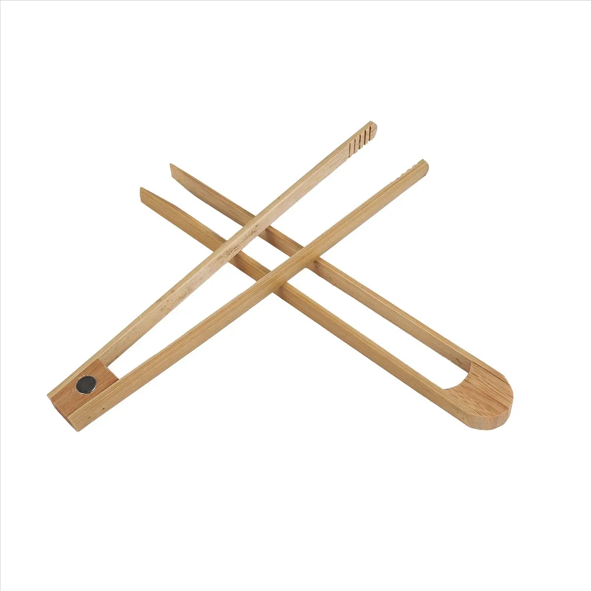 B-est 2 Pieces Magnetic Bamboo Toaster Tongs 8.7 Inch Wooden Kitchen Toast Tongs for Cooking, Natural Bamboo Kitchen Utensils