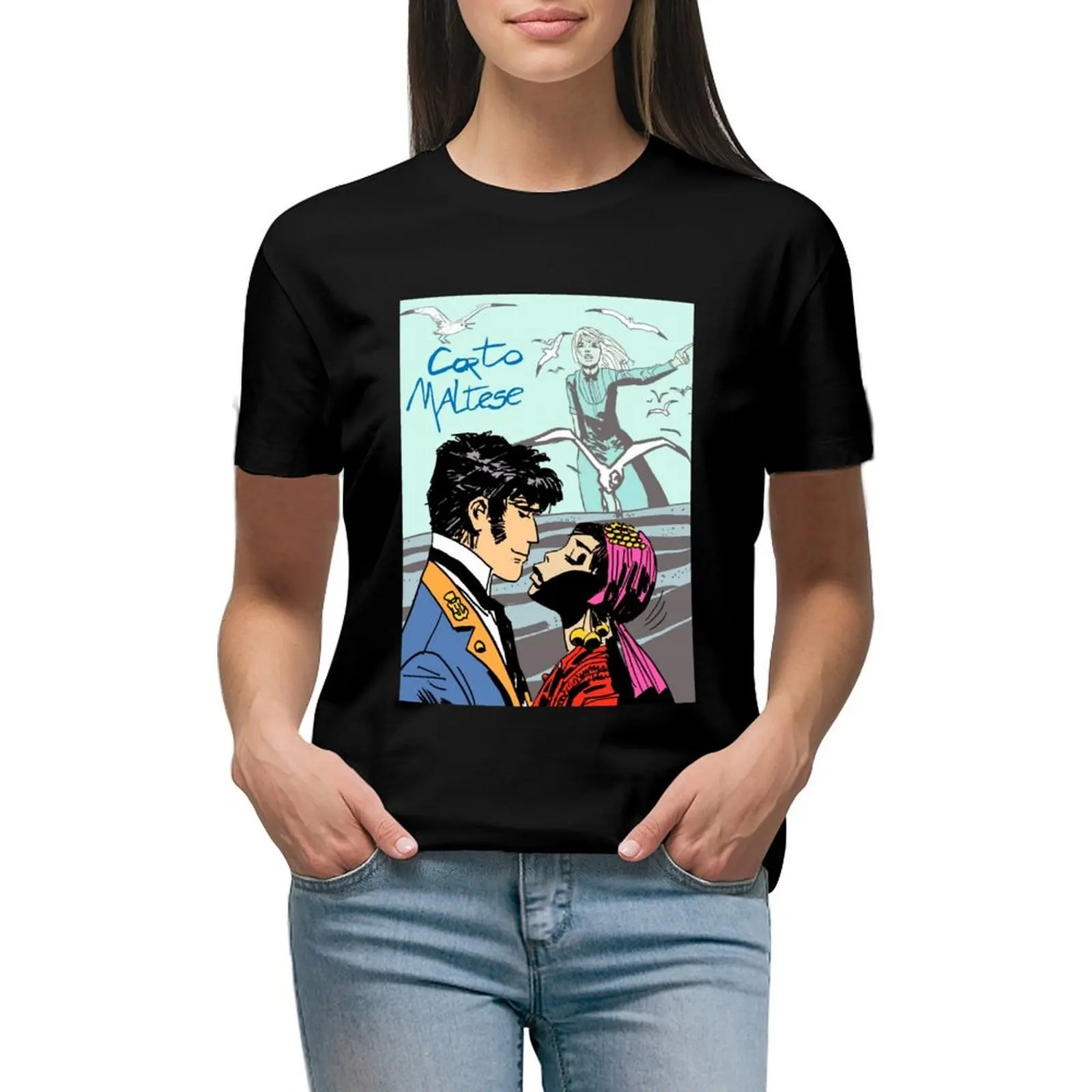 

Corto Maltese - Kissing Girl T-shirt kawaii clothes tops hippie clothes t shirt for Women