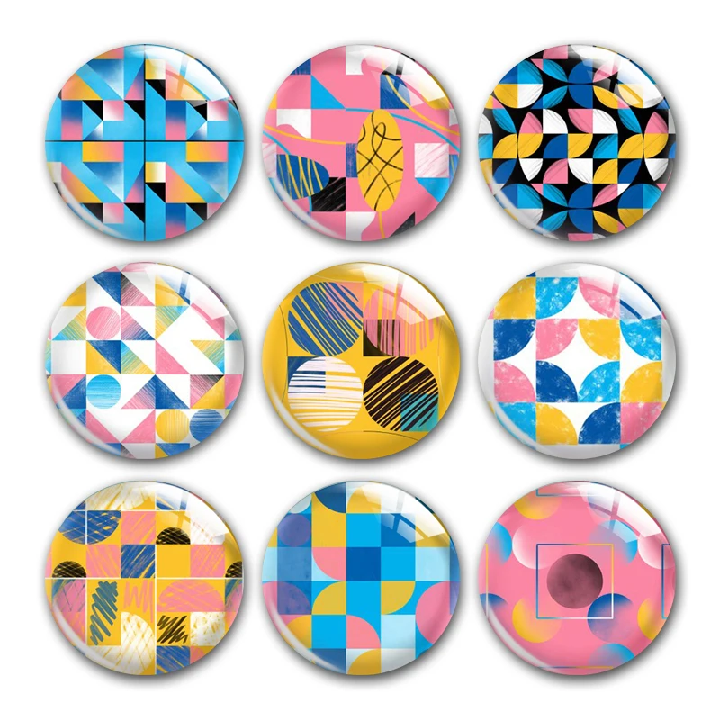 Geometry Pattern Round Photo Glass Cabochon Demo Flat Back For DIY Jewelry Making Finding Supplies Snap Button Accessories