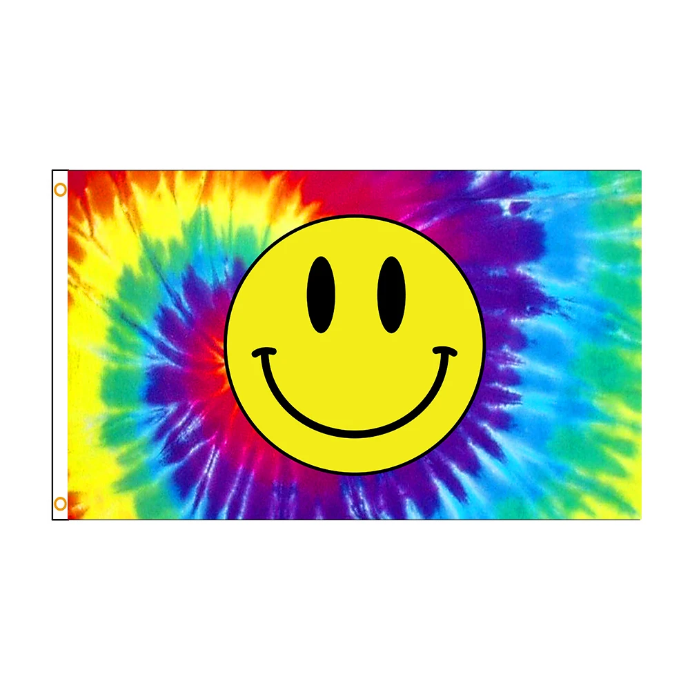 

90*150CM Flags 3x5 Tie Dye Happy Face Flag Decoration Banner