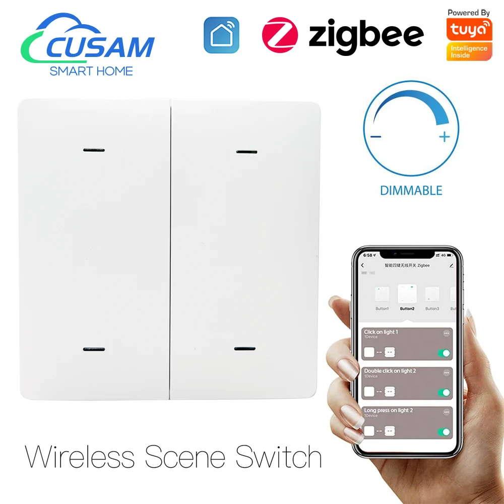 

Tuya ZigBee Smart Button Scene Switch, 4 Gang Wireless 12 Scenarios Push Button Controller Panel, App Control Hub Required