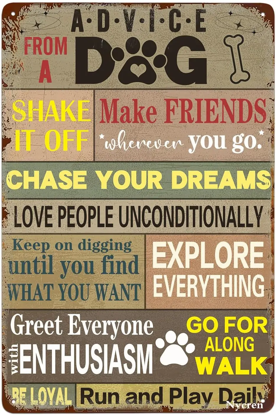 Metal Sign Advice from a Dog Funny Dog Saying Retro Decor Inspirational Sign Home Bedroom Farmhouse Ranch Park Bar Cafe Club Cav