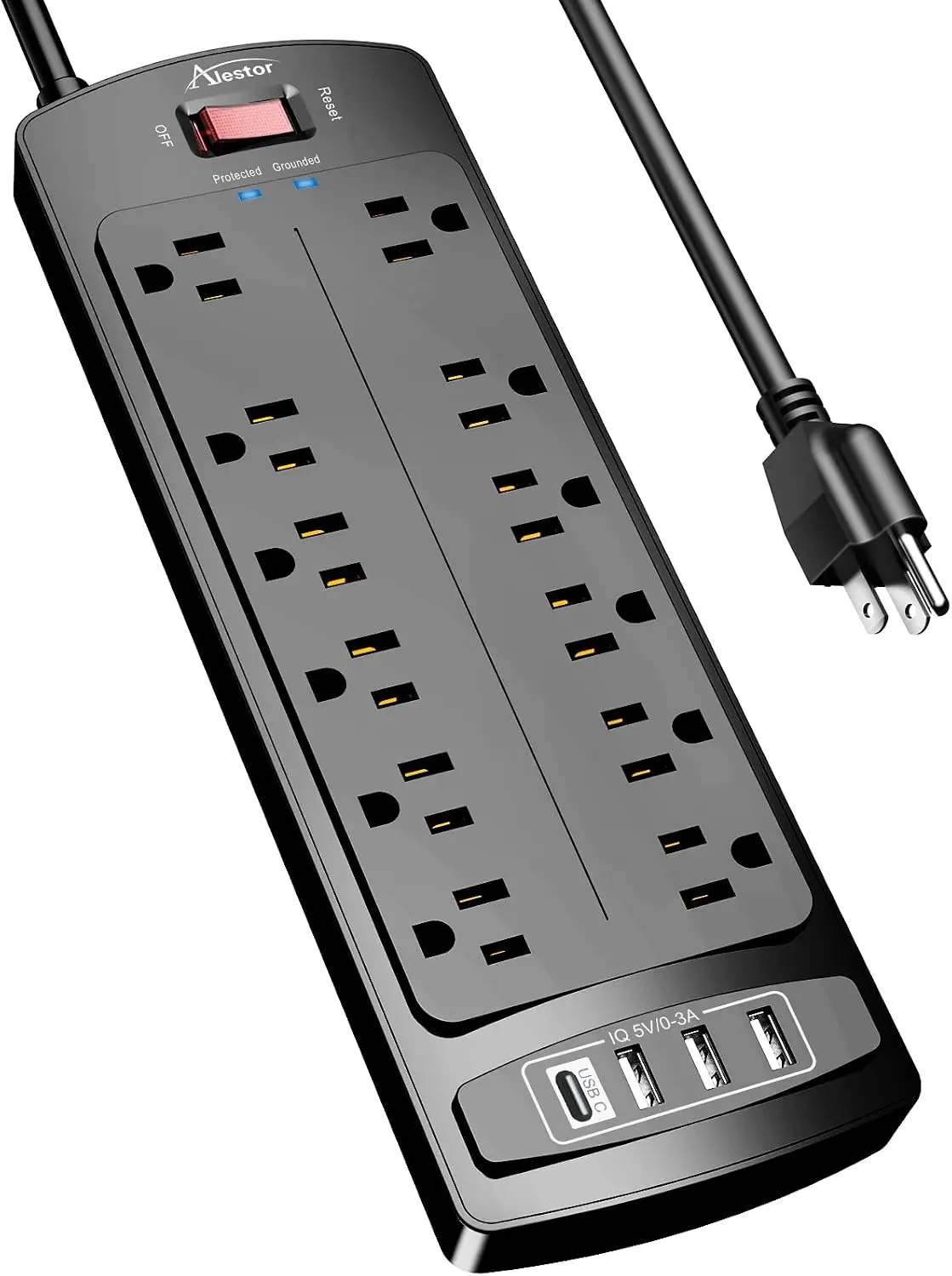 

Surge Protector Power Strip with 12 Outlets and 4 USB Ports, 6ft Cord, 2700 Joules, ETL Listed