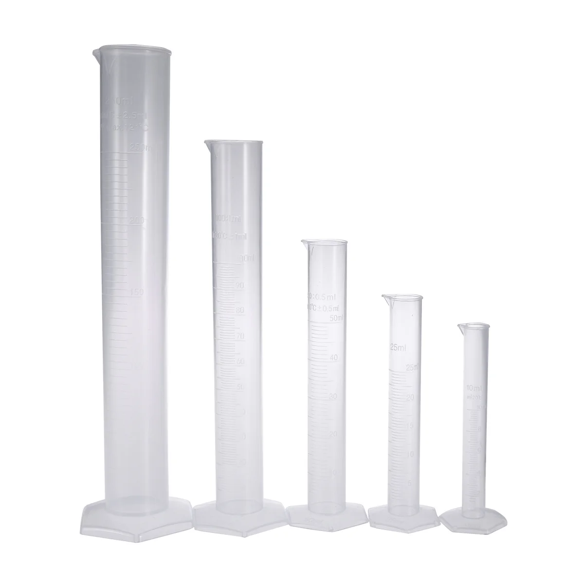 

5Pcs Transparent Plastic Graduated Measuring Cylinder 10Ml 25Ml 50Ml 100Ml 250Ml Lab Test Cylinder Non Wetting Interior Surface