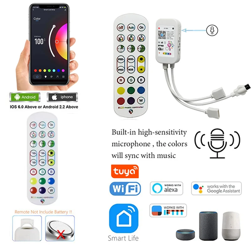 Controller RGB Wifi 12V Controller LED RGB Bluetooth a 4 pin Controller luci LED RGB Tuya Sincronizzazione musicale Controller intelligente DC 5-24V