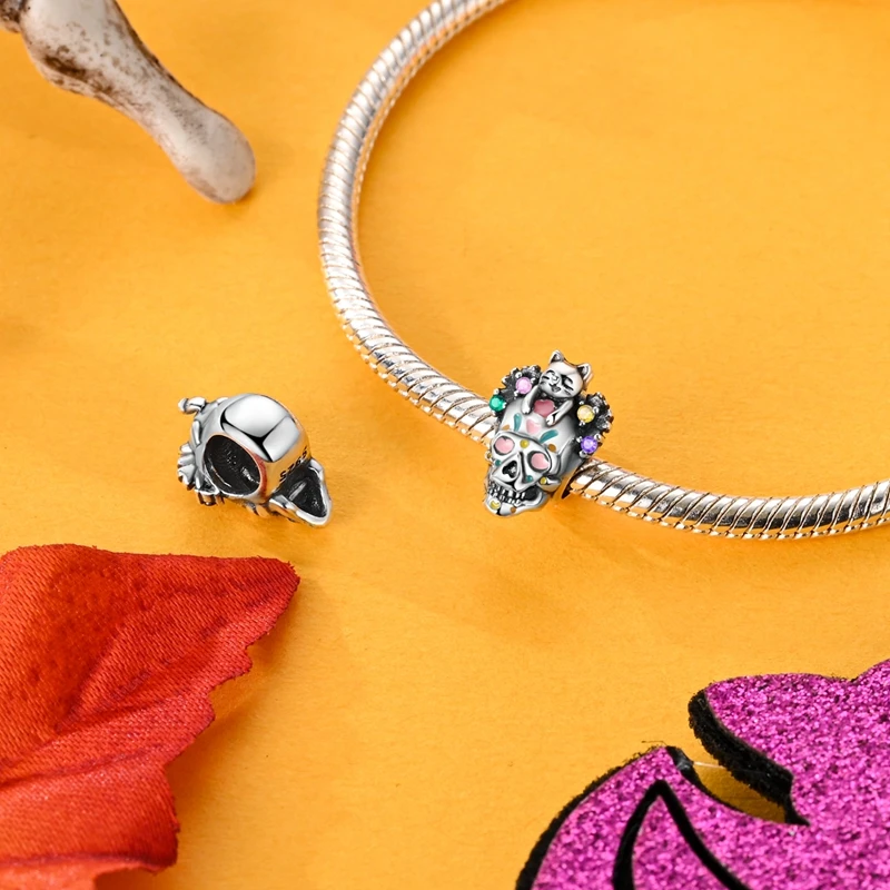 صالح الأصلي سوار 925 فضة النحل الجمجمة سحر الخرز المعلقات للنساء صنع المجوهرات هدية #5