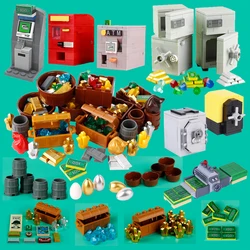 USD ATM Safe Box Treasure Building Blocks Medieval Pirate Gold Key Silver Egg Ore Diamond Printed Tiles DIY Bricks Kids Toy 3069