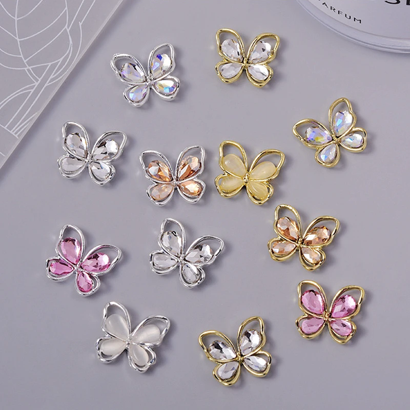 10PCS 3D Luxury Alloy Nail Art Butterfly Charms Crystal Rhinestones Jewelry Accessory Parts Manicure Nails Decoration Supplies