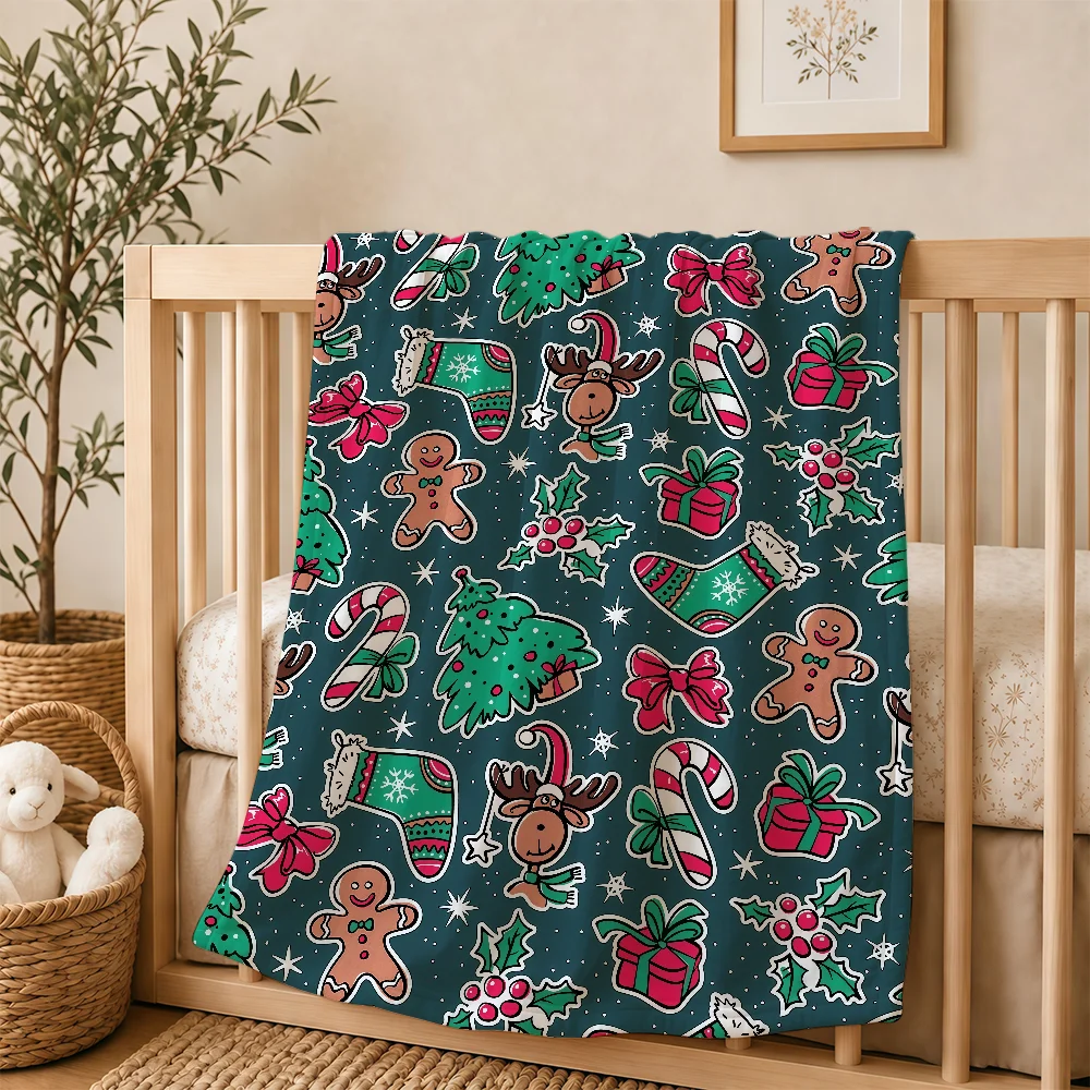 Christmas Tree Biscuit Eik Candy Pattern Blanket For Soft Warm Knee For Bedroom Living Room Bed Sofa Camping Picnic Office Gift