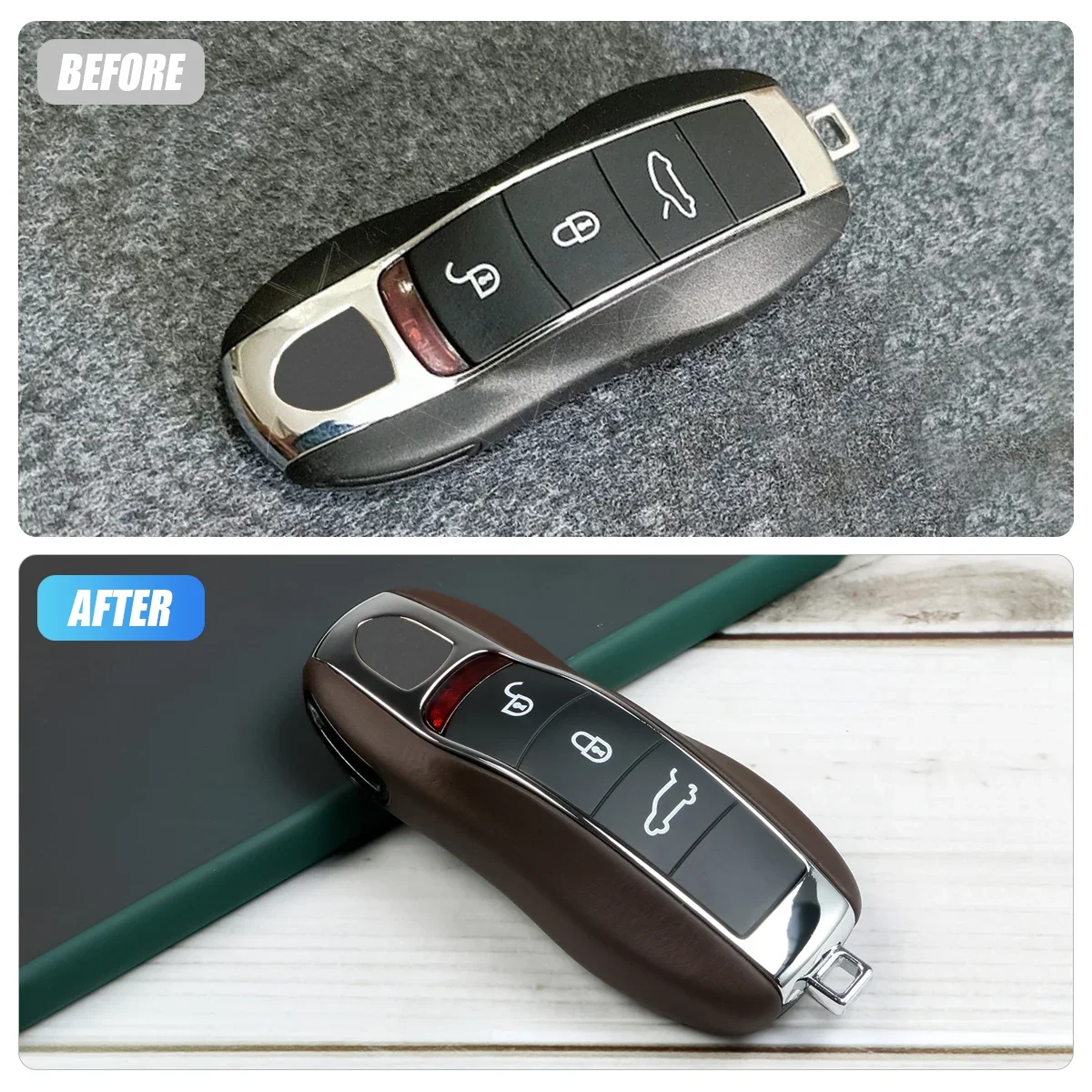 Car Leather Key Cover Key Shell Replace For Porsche Cayman 911 Panamera Cayenne Macan Boxster Key Fob Remote Case