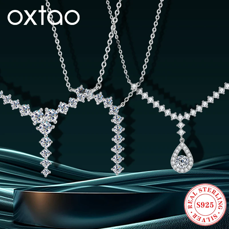 

OXTAO 2025 Trendy Lab Diamond Necklace Real 925 Silver for Women D Color Moissanite Y Lariat Pendant Necklace Luxury Jewelry
