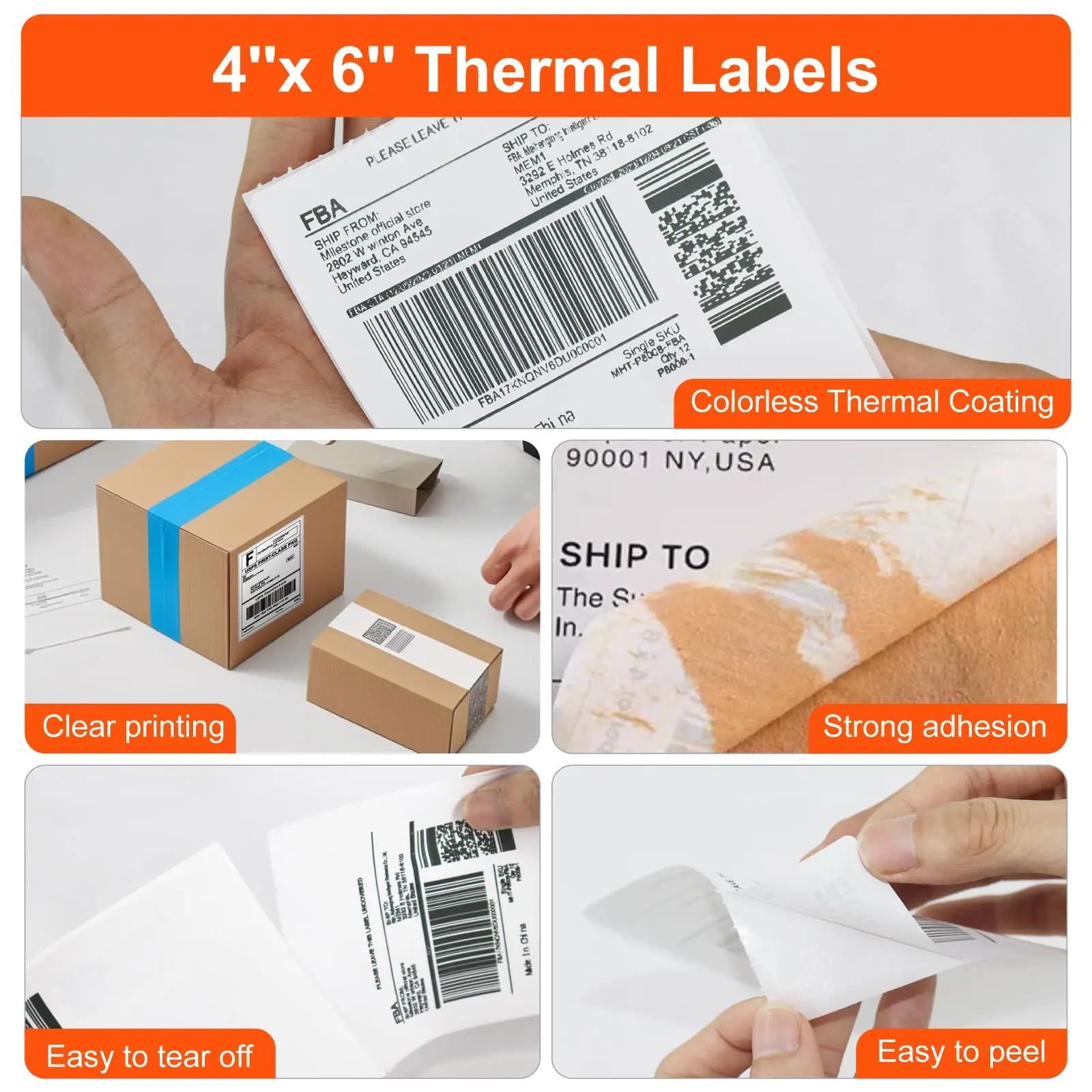 100/500 Sheets Thermal Shipping Labels 4x6 Fanfold Thermal Label Printer Paper 100x150mm Adhesive Stickers For Shipping Package