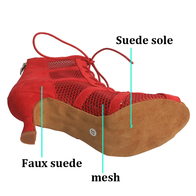 Wedopus Scarpe da ballo rosse Tacchi alti Moda Stivali da ballo moderni Ragazze Scarpe da ballo latino per adulti SALSA Stivali da ballo jazz 7,5 cm