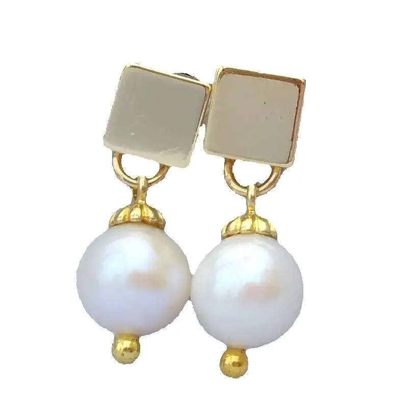 

Gorgeous Real Natural 9-10mm AAA+SOUTH SEA White Round Pearl Stud Dangle Earrings Free Shipping
