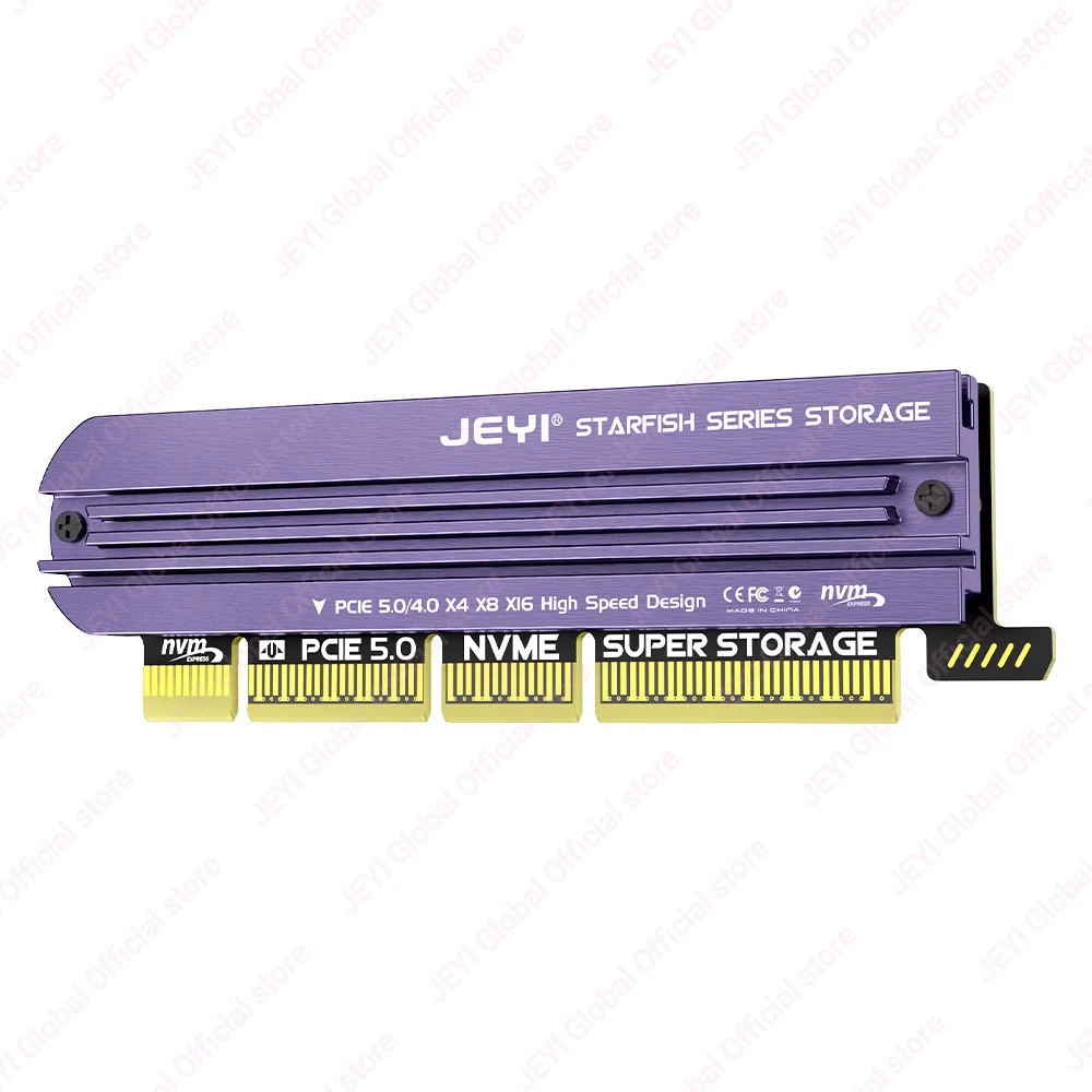 Adapter JEYI M.2 NVME na PCIe 5.0 4.0 z aluminiowym radiatorem SSD, karta rozszerzeń NVMe 128Gbps Gen4 PCIE X4 X8 X16 do komputerów stacjonarnych — zdjęcie 2