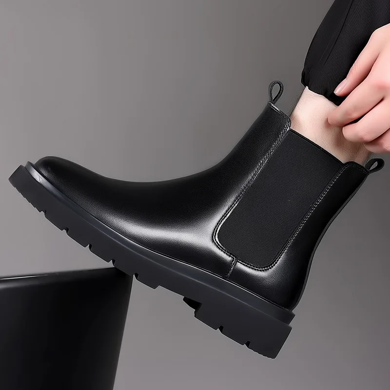 

men's luxury fashion chelsea boots party nightclub dress natural leather shoes high top cowboy boot spring autumn platform botas