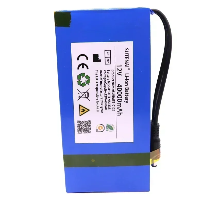 100% New Portable 12v 40000mAh Lithium-ion Battery pack DC 12.6V 40Ah battery With EU Plug+12.6V1A charger