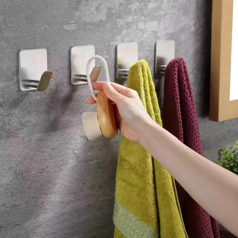 2Packed adhesive hooks, no drilling required, traceless single hooks and towel hooks，Simple black wall hook，Easy to install，Suit