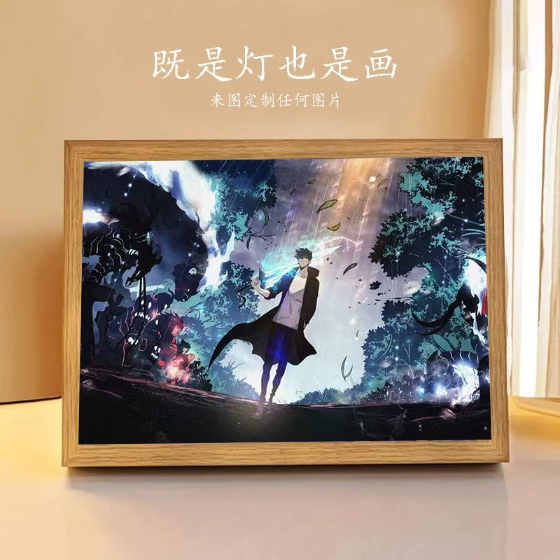

Solo Leveling LED Light Painting Anime Figure Sung Jin Woo Cha Hae In Portrait Drawing Lamp Room Decoration Poster Draw Light