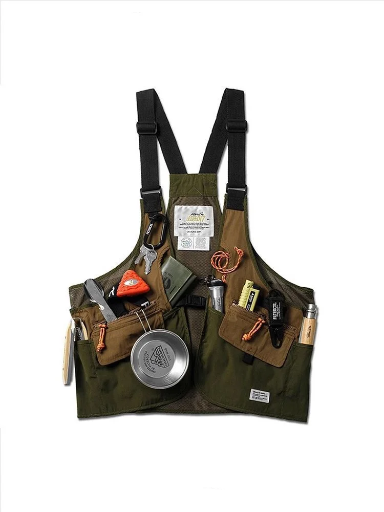 High Street Custom Logo Men's And Women's Outdoor Multi-pocket Functional Tactical Fishing Vest Casual Stylish Contrast Color