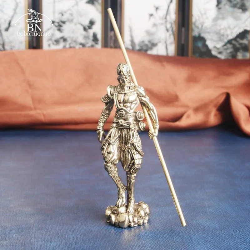 العتيقة الرجعية النحاس SunWuKong قرد الملك التماثيل الرجعية مكتب سطح المكتب الديكور مصغرة سيارة زخرفة البرونزية ديكور المنزل
