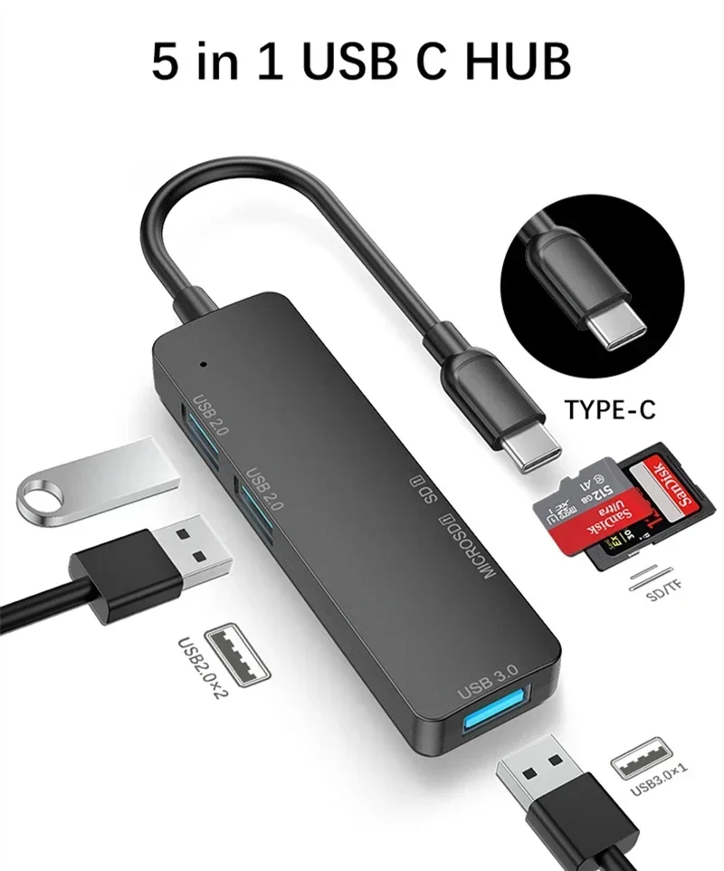 YP C-type hub multi branch adapter for Macbook Pro 15 Air, with SD card reader slot, PC computer accessories docking station