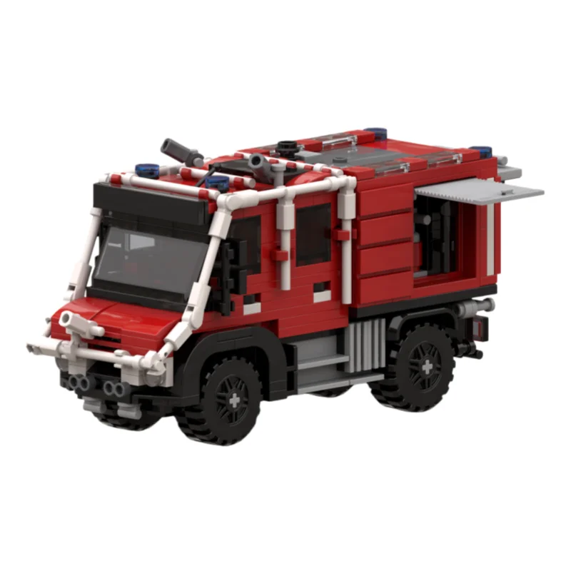 Modelo de camión de bomberos MOC, juego de juguetes de bloques de construcción de partículas pequeñas (448 piezas), adecuado para todos los entusiastas de montar como adornos