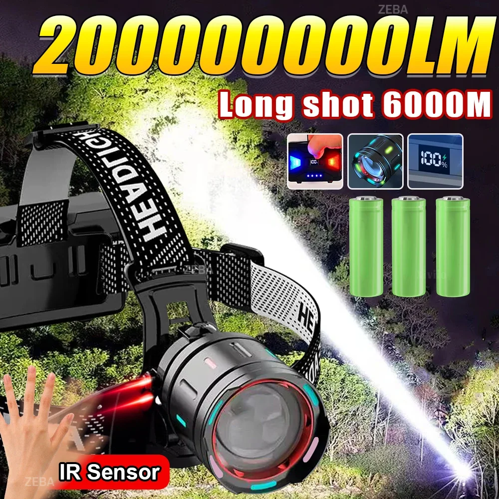 2026 1000W Powerful LED Headlamp Super Bright Rechargeable Head Flashlight 3*18650 Zoomable Head Torch Fishing Hunting Headlight
