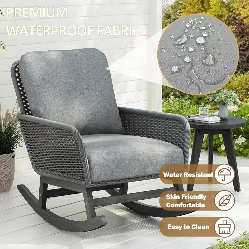 All-Weather PE Wicker 3-Piece Outdoor Rocking Chair Set with Side Table - Modern Rattan Patio Furniture for Small Spaces