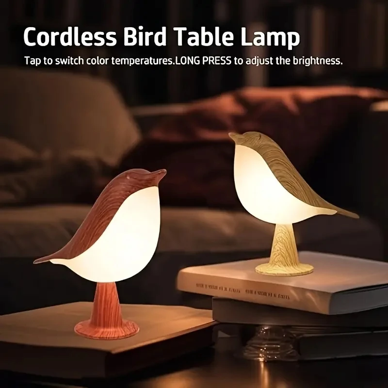 3 Colors Wooden Magpie Bird Night Lights Touch-Control LED Lamp USB Rechargeable Table Lamps Versatile for All Rooms Decoration