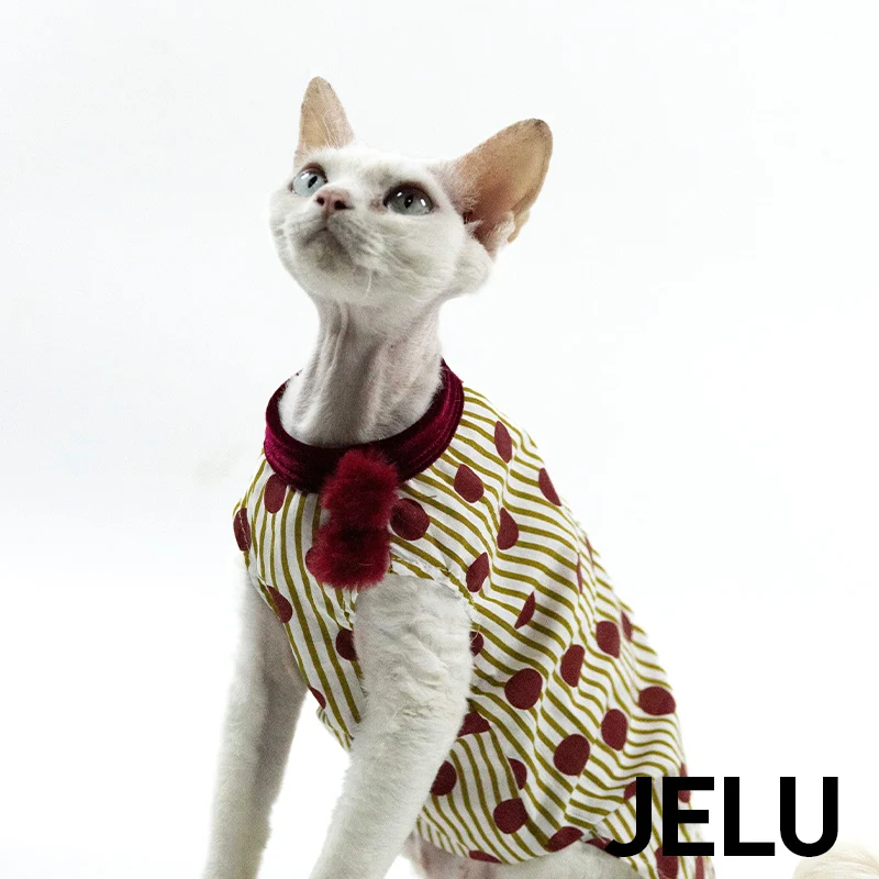 JELU Hairless Cat Sphinx Devon Dress Skirt Sweet Lady Polka Dot Vest Cotton Skin-friendly