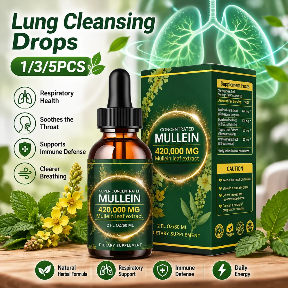 60ml Mullein Leaf Extract Drops with Marshmallow Root Thyme Orange Peel Daily Respiratory Care Fast Absorbing Herbal Supplement