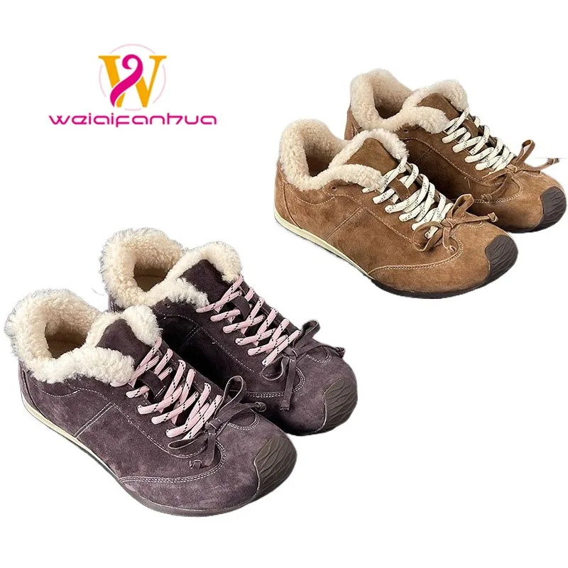 

Women's Sports Shoes 2025 Cowhide Retro German Training Shoes Women's Fleece Warm Cotton Shoes Forrest Gump