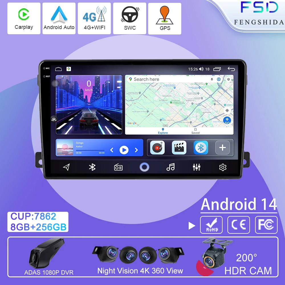 

For Ford C-MAX 2003 - 2010 Car Radio GPS Navigation Android Auto Screen Carplay 4G Wifi BT Stereo Video Multimedia Player QLED