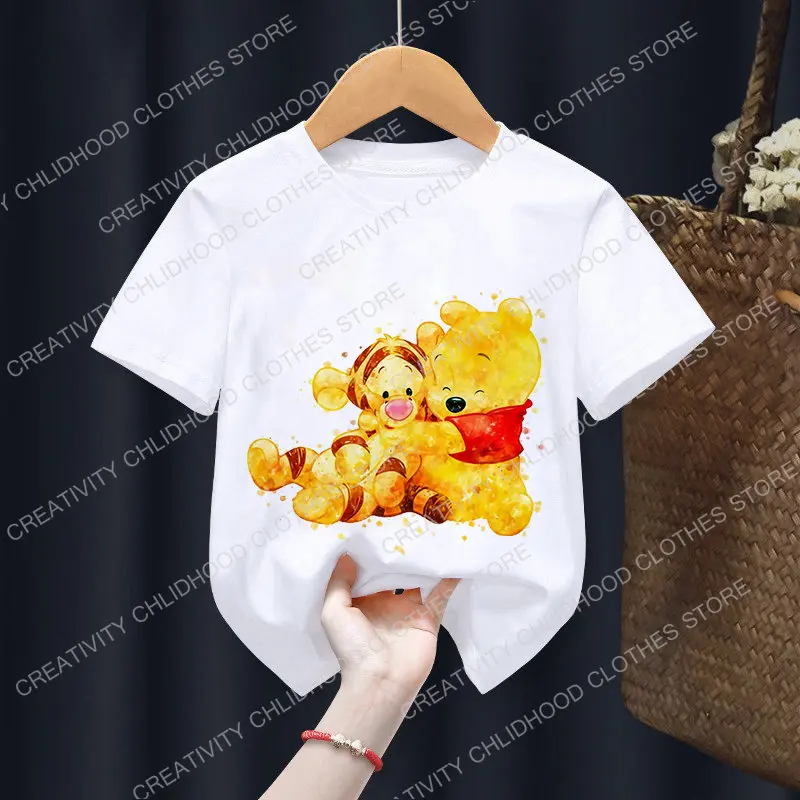 Camiseta de dibujos animados de Winnie The Pooh para niños, ropa de Disney Piglet Tigger para niños y niñas, camiseta Kawaii para niños, camiseta