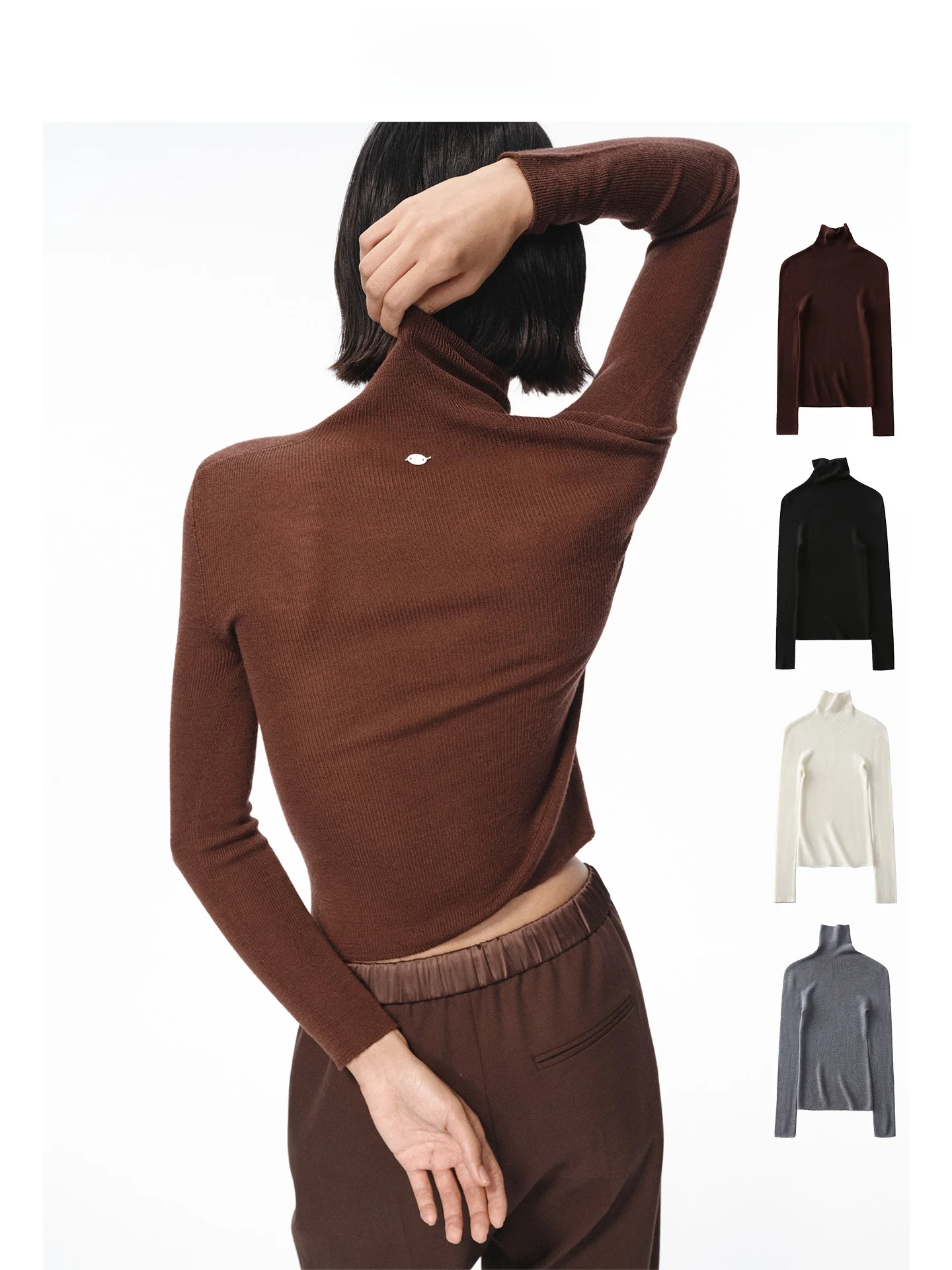 

High Ne Long Sve Sl Knitted Base irt Women's Woolen T-irt WholeGarment Technology Comfortable Casual Wear