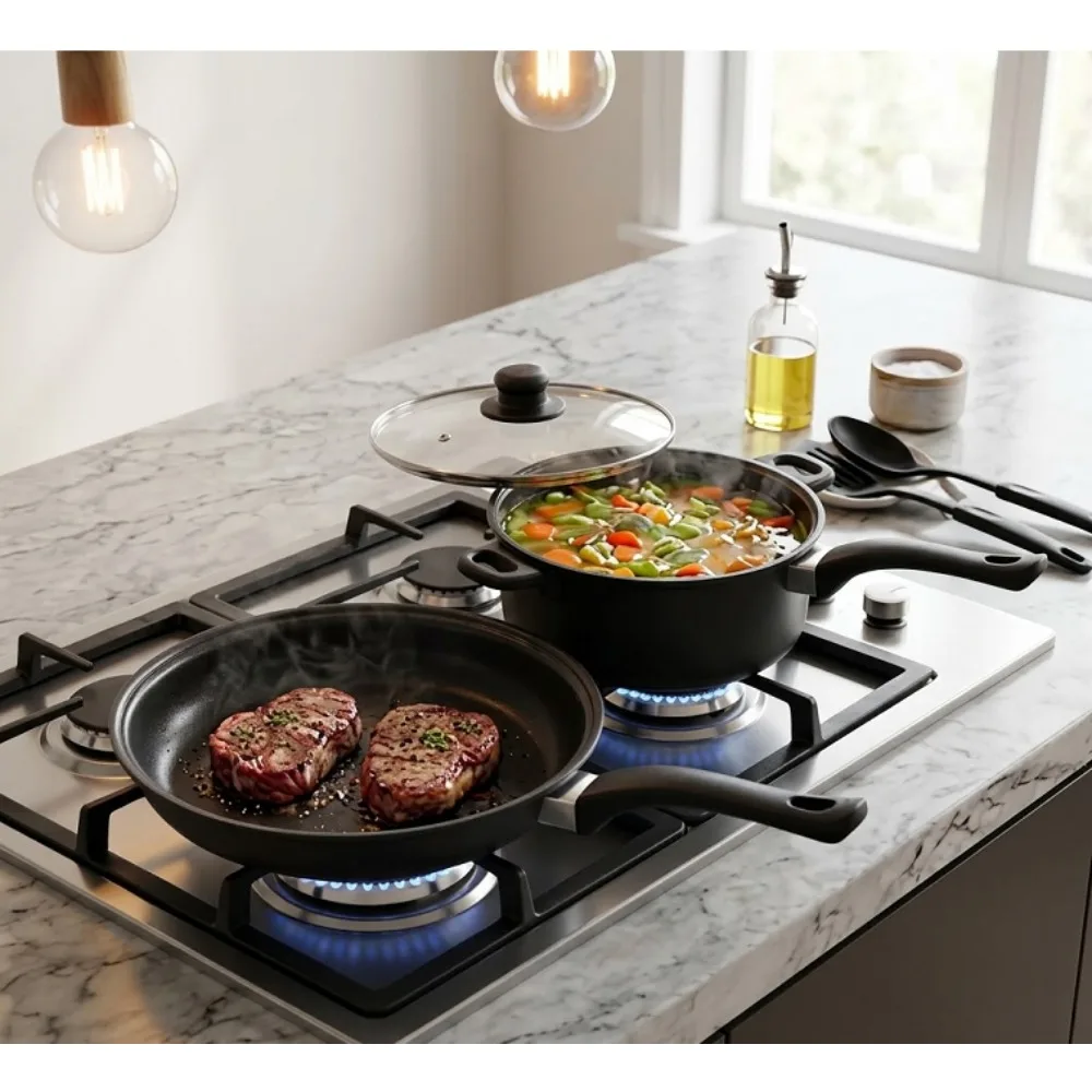 13 Piece Set Of Pots And Pans, Non-Stick Soup Pot, Milk Pot, Frying Pan, Cross-Border Bread Stone Pot, Multi-Piece Set Of Cookware