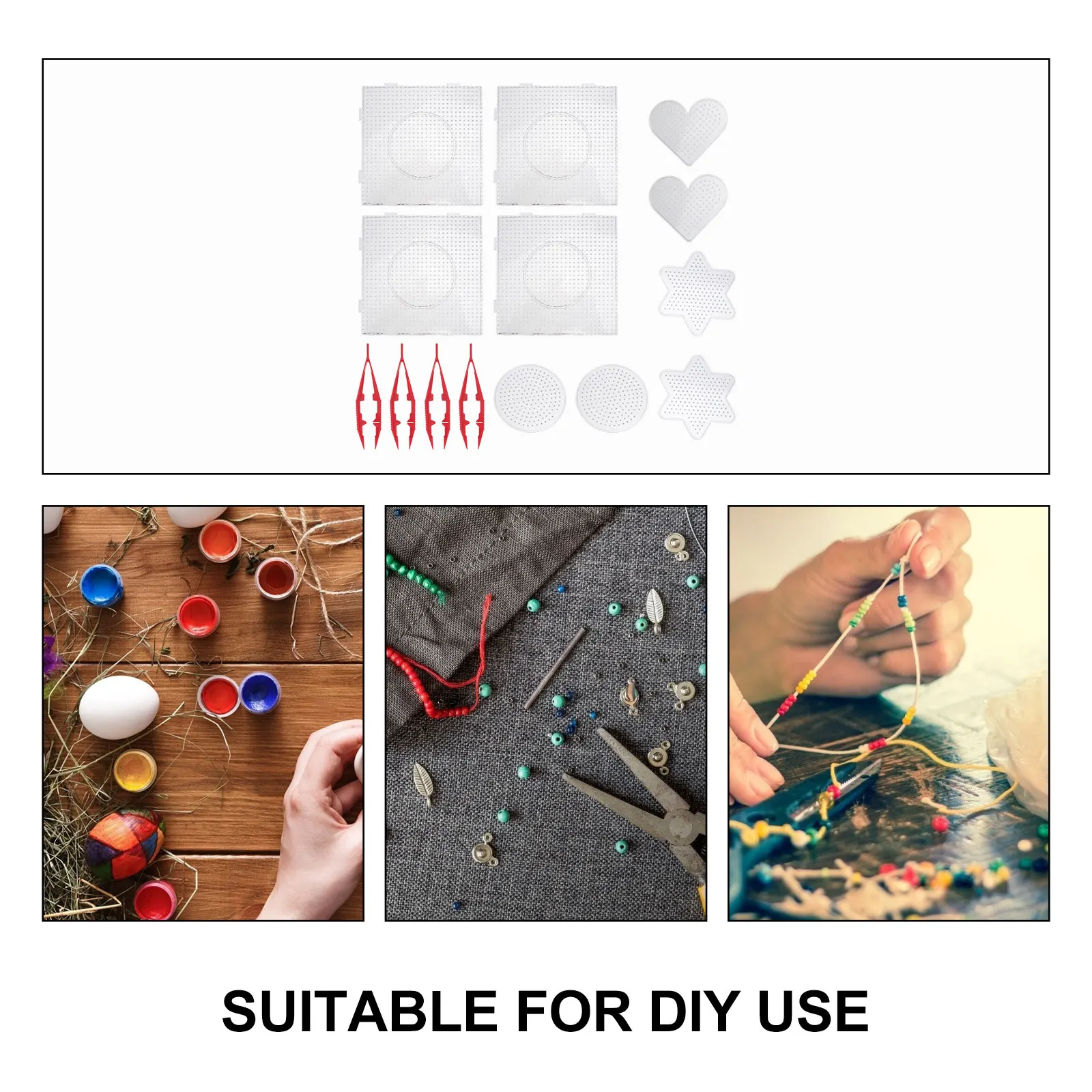 

14pcs Bead Template Set Clear Plastic Pegboards For Kids Diy Craft Activities Fuse Beads Tools Educational Learning Kit