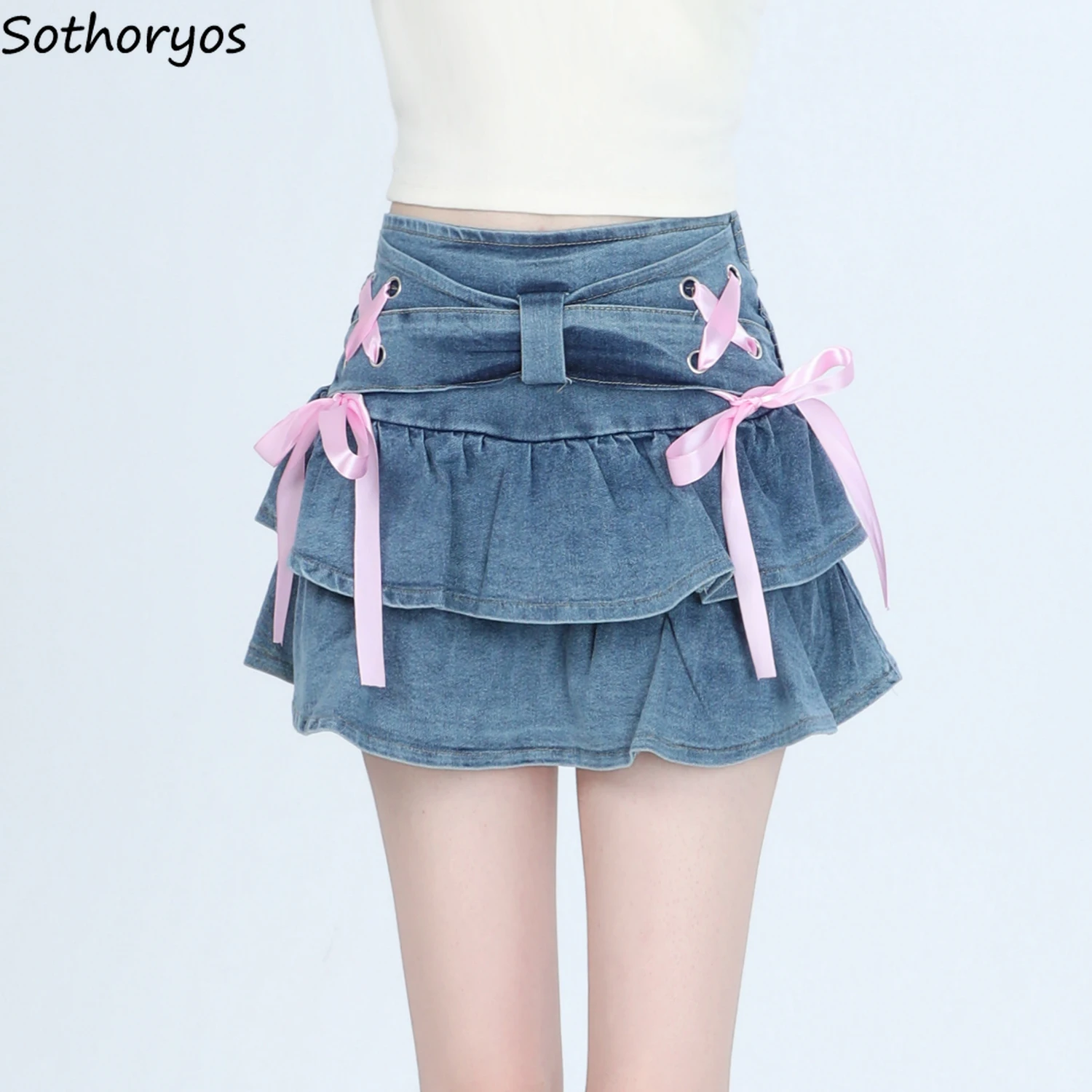 

Y2k Mini Skirts Women Denim Sexy Girls Bow Design Tender Hotsweet High Waist A-line Faldas Summer Korean Fashion Clothing Young