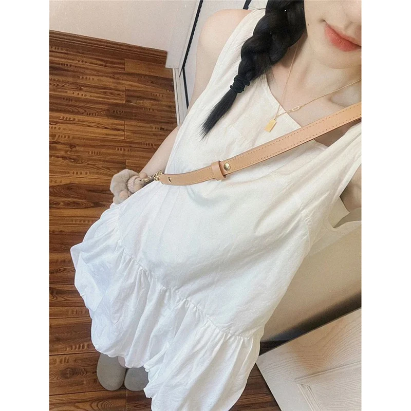Sommer Damen Einfarbiges Partykleid Mädchen Klassisches Weißes Ärmelloses Kleid Koreanische Mode Elegantes Dünnes Kleid
