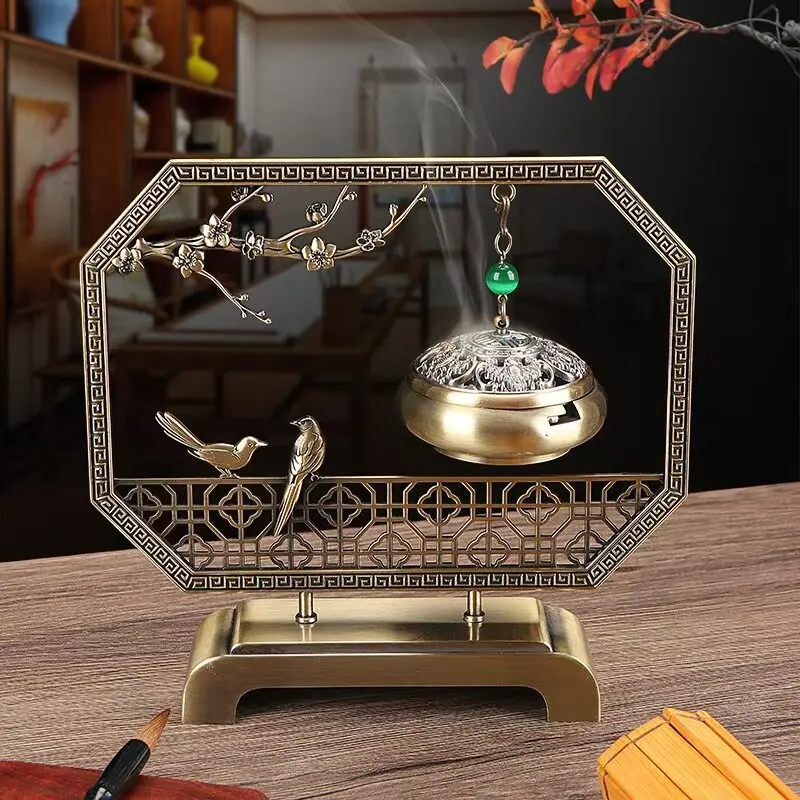 Quemador de Incienso de Cobre de Lujo, Quemador de Incienso Chino con Aroma a Sándalo, Quemador de Incienso Vertical de Metal para Interiores, Fragancia para el Hogar