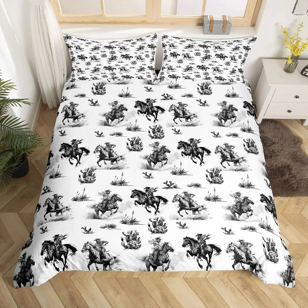 

3D Print Western Cowboy Bedding Set Polyester Bedroom Quilt Cover Set Single Double Size Pillowcase for Adult Boys Girls