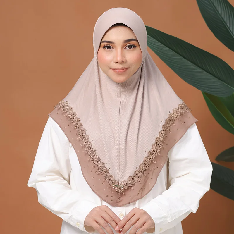 

Кружевная вышивка, мгновенный шарф, мусульманский хиджаб, женский головной платок с бриллиантами, жемчужный шифон, повязка на голову, головной убор, ислам Амира, никаб