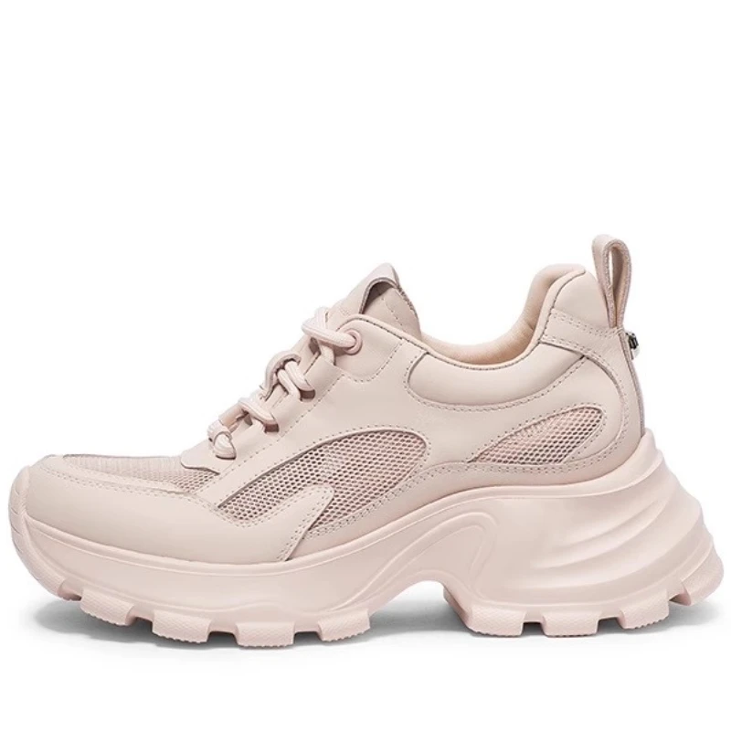 Spring/Summer Fashionable Thick Soled Daddy Shoes for Women's Simple and Breathable Mesh Sports Leisure Height Increasing Shoes