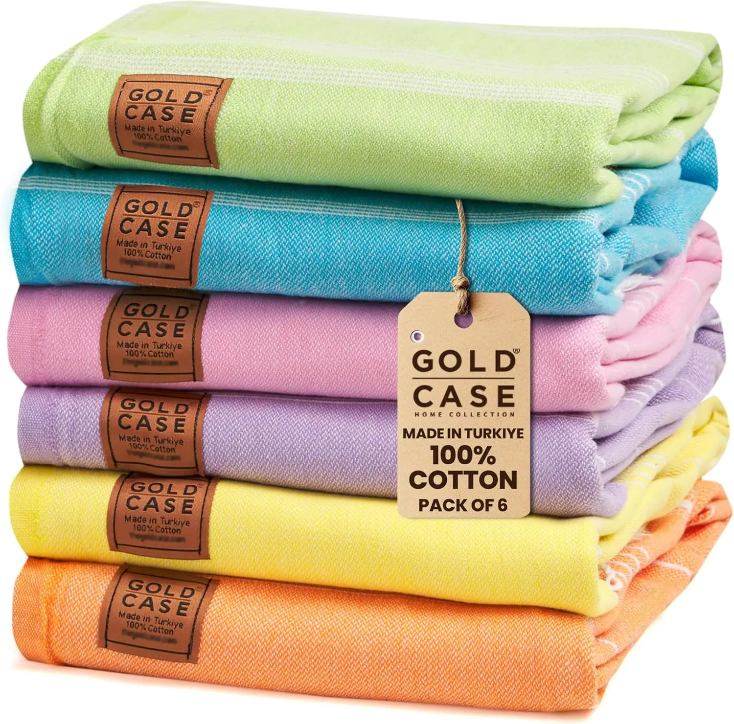 

Set of 6 Turkish Beach Towels - 100% Cotton, Quick Dry, Sand Free, Oversized 70x38" in Multi Colors