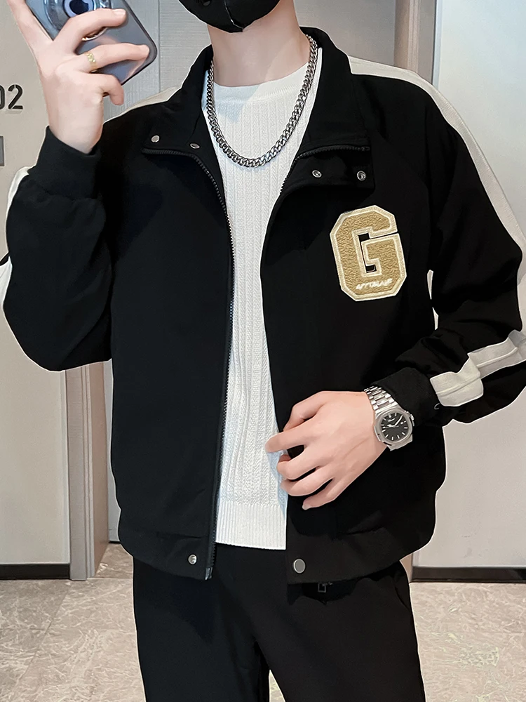 

Casual Sle Men's Baseball Jaet Spring Autumn Faionable Embroidered Coat Youth Culture Breathable Long Sve Zipper